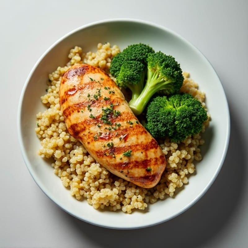 Grilled Chicken Breast with Quinoa and Roasted Broccoli