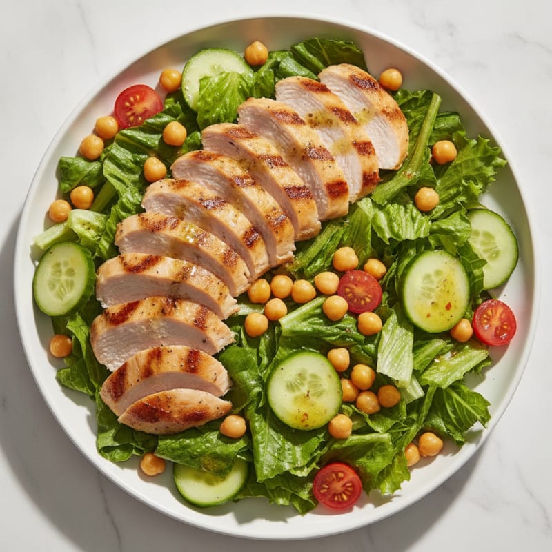 Grilled Turkey Breast Salad with Crunchy Romaine and Chickpeas