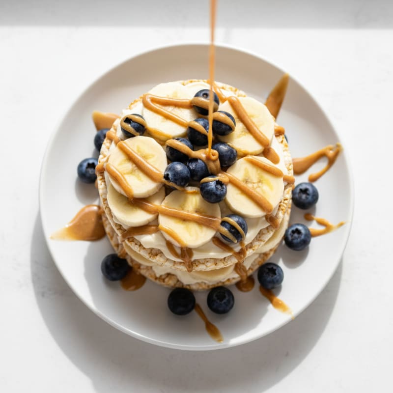 Protein Banana Blueberry Rice Cake Stack