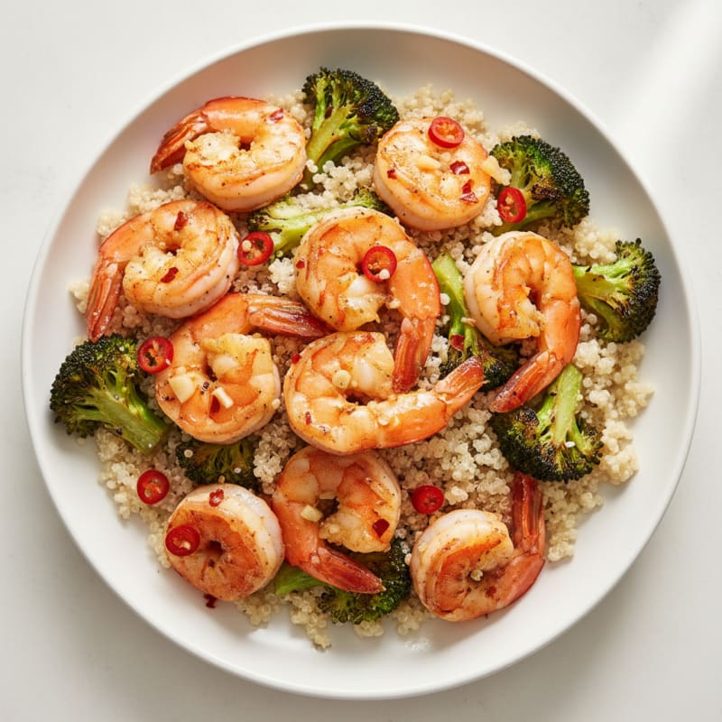 Spicy Garlic Shrimp with Roasted Broccoli and Quinoa