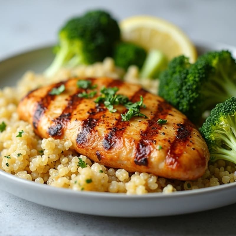 Grilled Lemon Garlic Chicken Breast with Quinoa and Roasted Broccoli