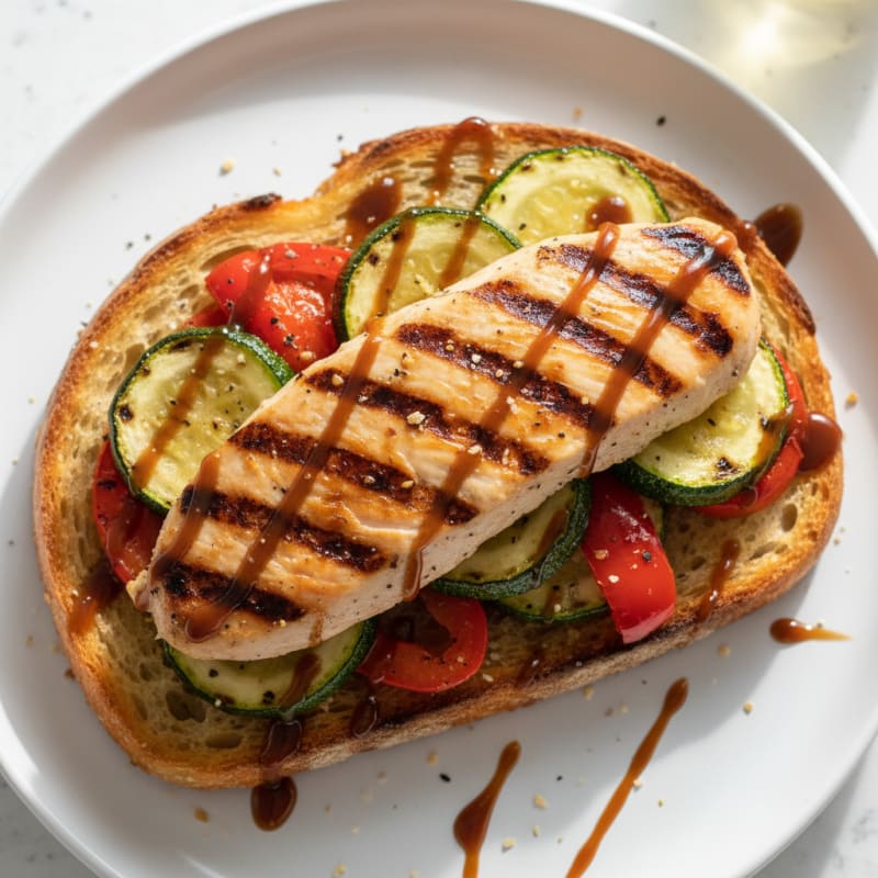 Grilled Chicken and Veggie Sourdough Open-Face Sandwich