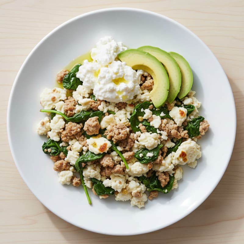 Egg White and Turkey Spinach Scramble with Cottage Cheese