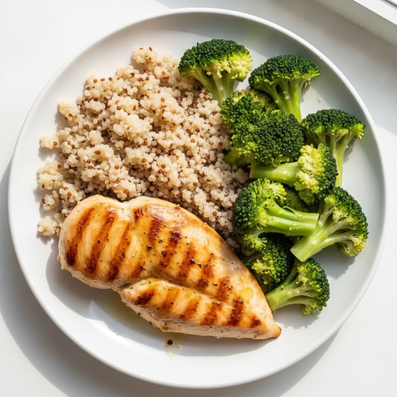 Grilled Chicken Breast with Quinoa and Steamed Broccoli