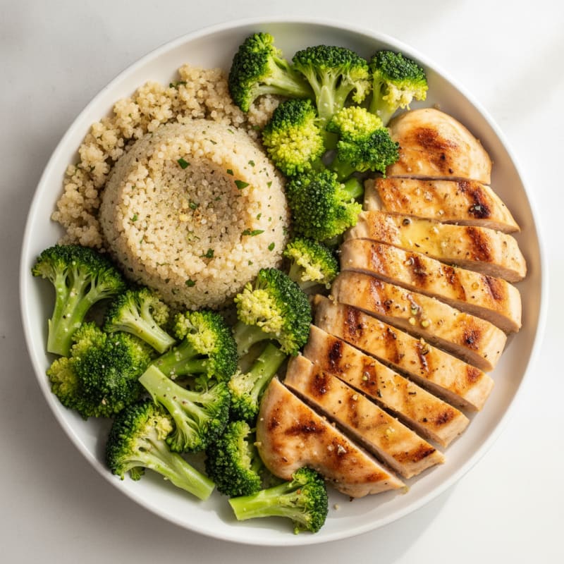 Grilled Chicken Breast with Quinoa and Steamed Broccoli