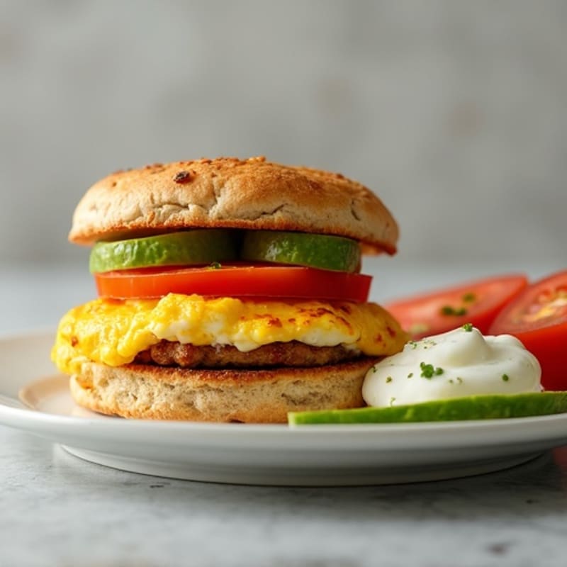 Egg White Turkey Sausage Muffin Sandwich with Greek Yogurt