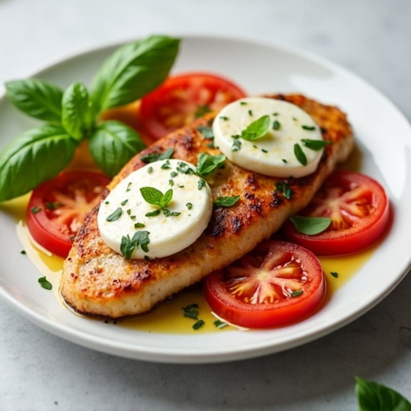 Pan-Seared Chicken with Fresh Tomato, Creamy Mozzarella, and Basil