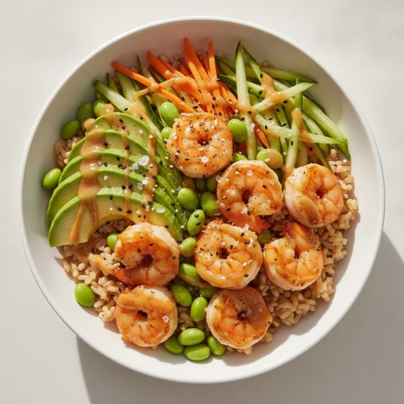 Shrimp and Edamame Sushi Rice Bowl