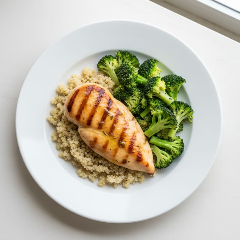 Grilled Chicken Breast with Quinoa and Steamed Broccoli