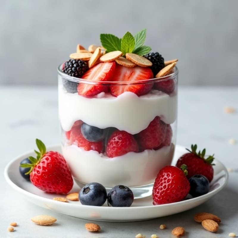 Greek Yogurt Protein Parfait with Mixed Berries and Almonds