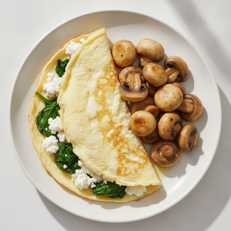 Egg White Spinach Omelette with Cottage Cheese and Sautéed Mushrooms