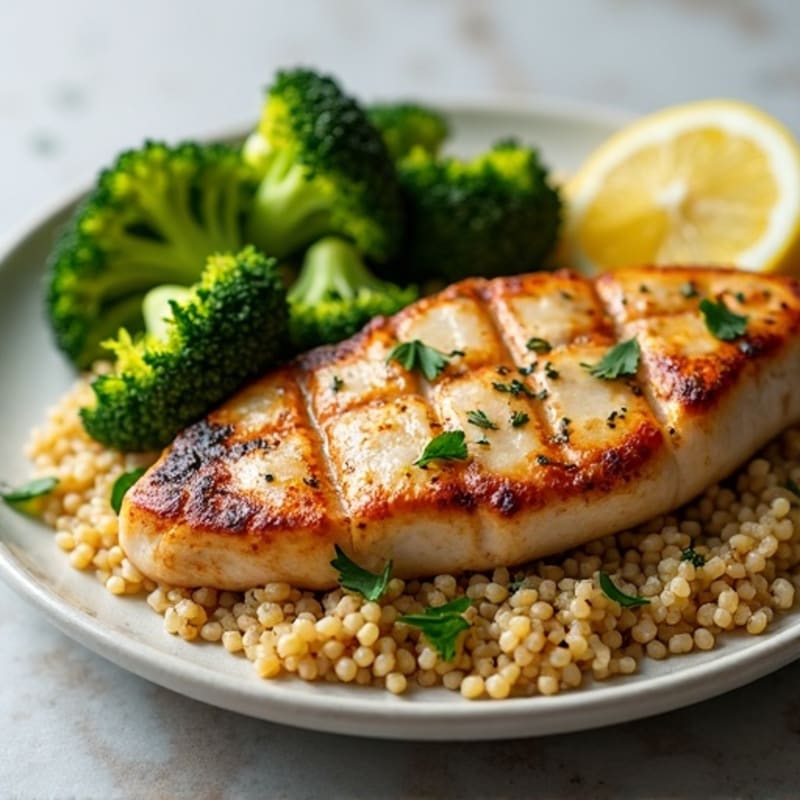 Grilled Chicken Breast with Quinoa and Roasted Broccoli
