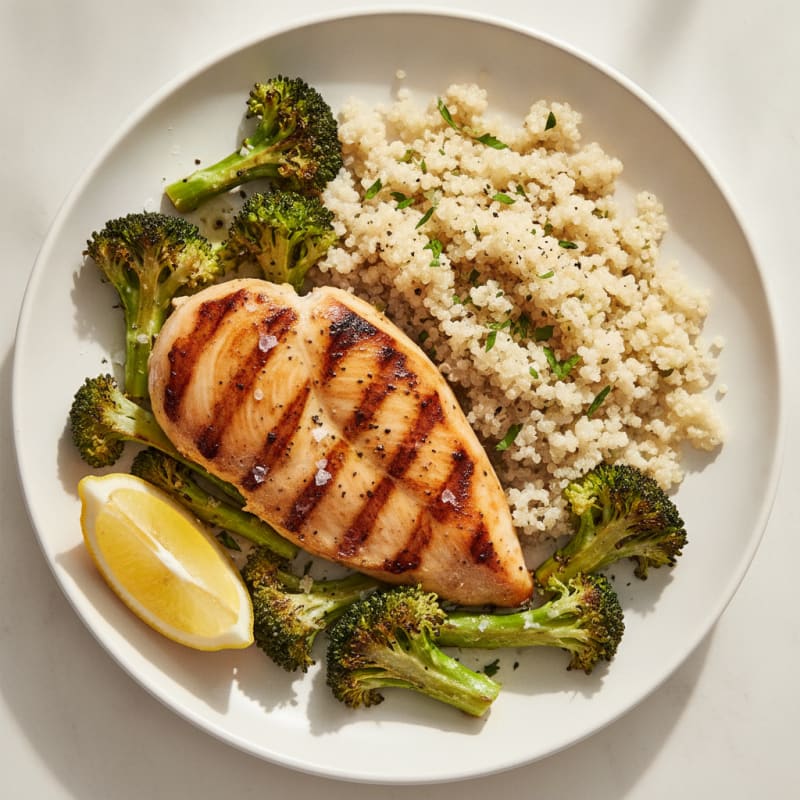Grilled Chicken Breast with Quinoa and Roasted Broccoli