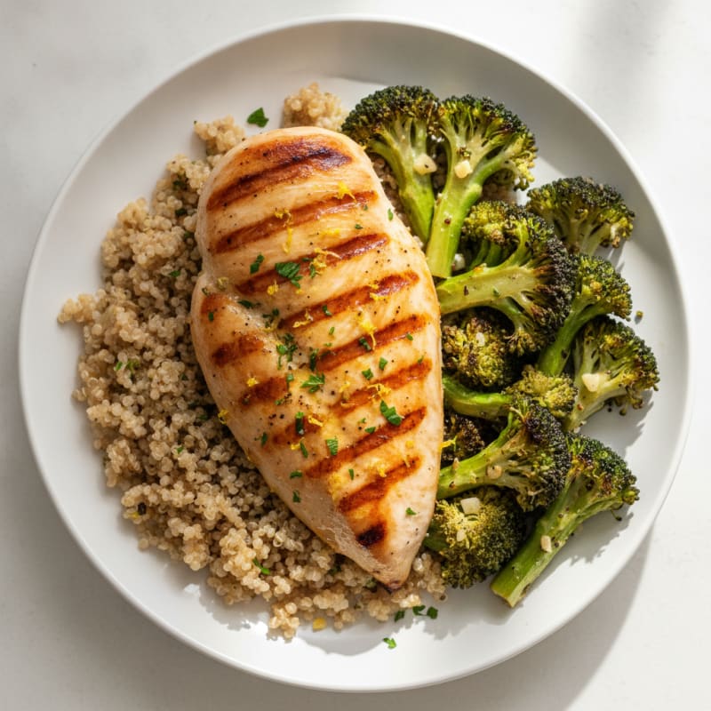 Grilled Chicken Breast with Quinoa and Roasted Broccoli