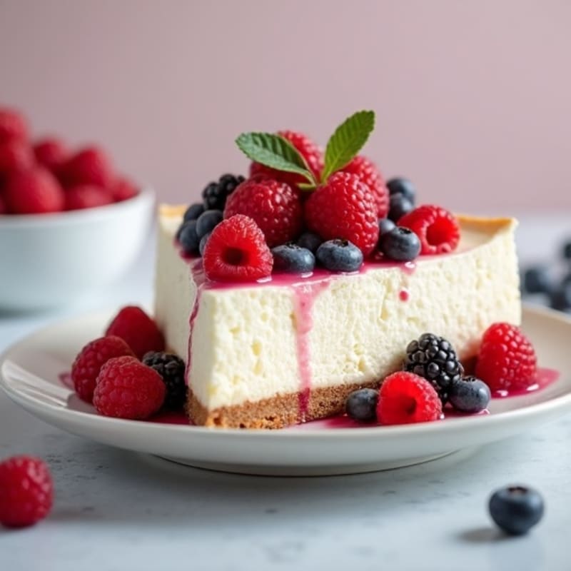 Greek Yogurt Protein Cheesecake with Mixed Berries