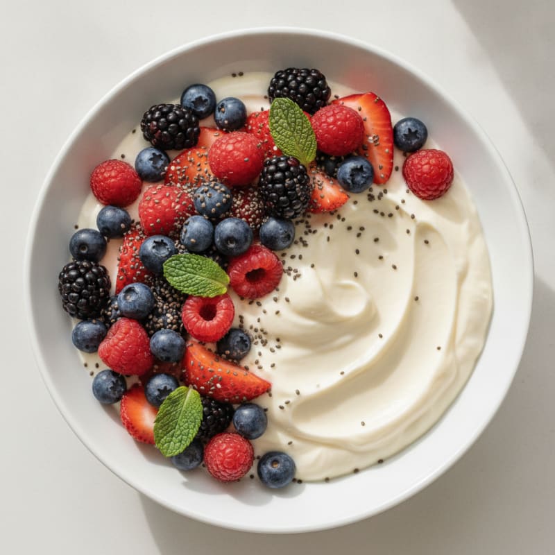 Silky Greek Yogurt Protein Pudding with Mixed Berries