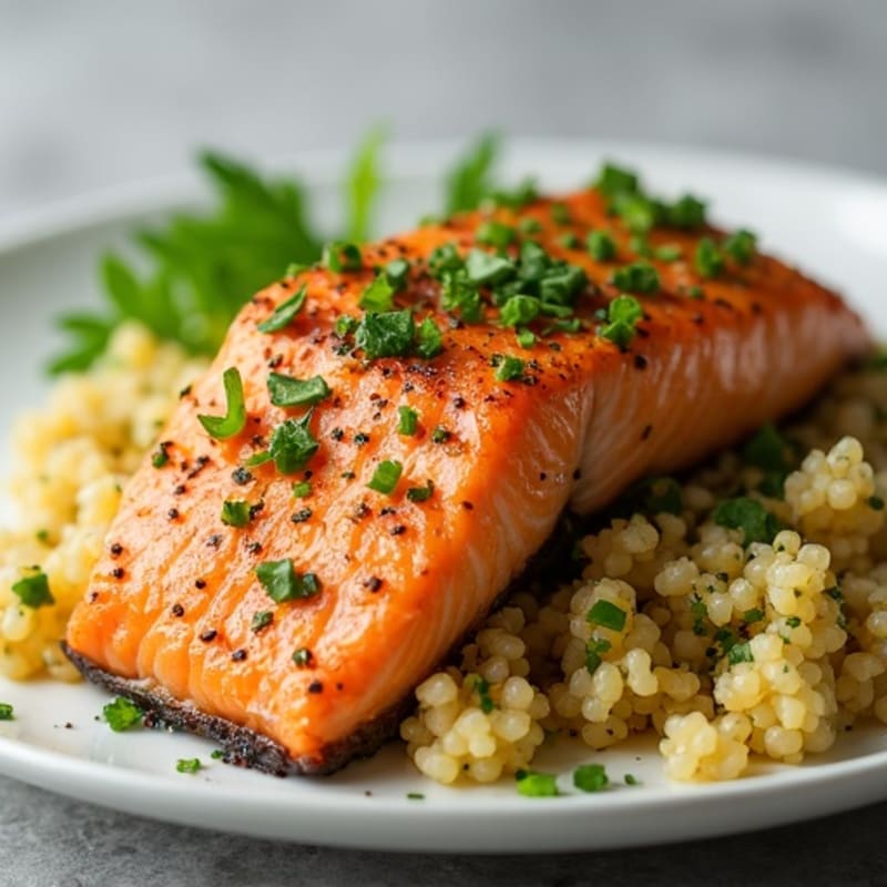 Herb-Crusted Pan Seared Salmon with Lemon Garlic Quinoa