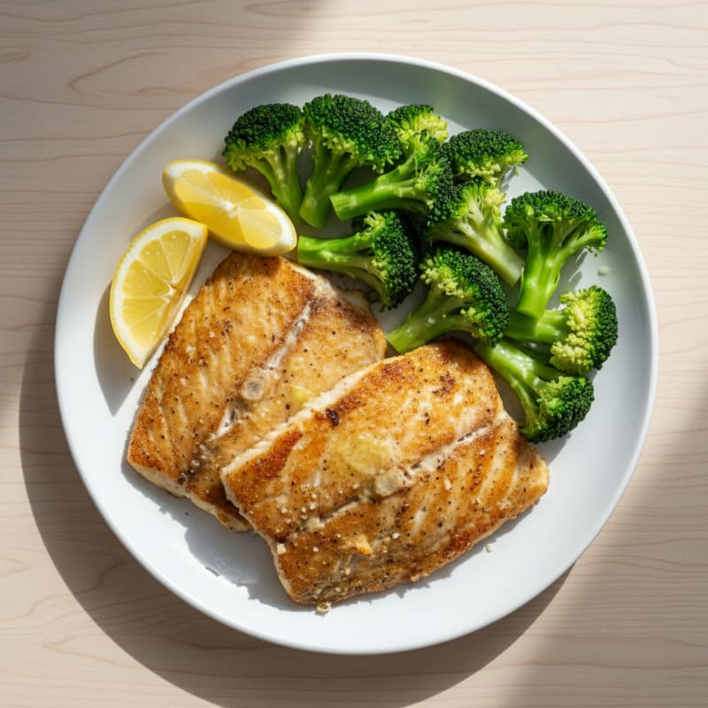 Seared Tilapia with Steamed Broccoli and Lemon