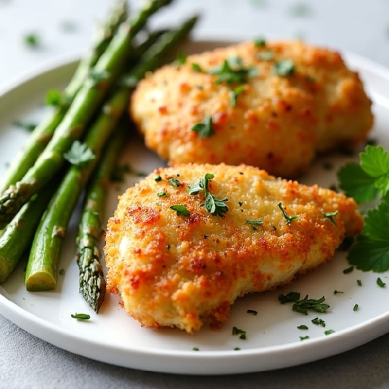 Crispy Lemon-Herb Air-Fried Chicken Thighs with Roasted Asparagus