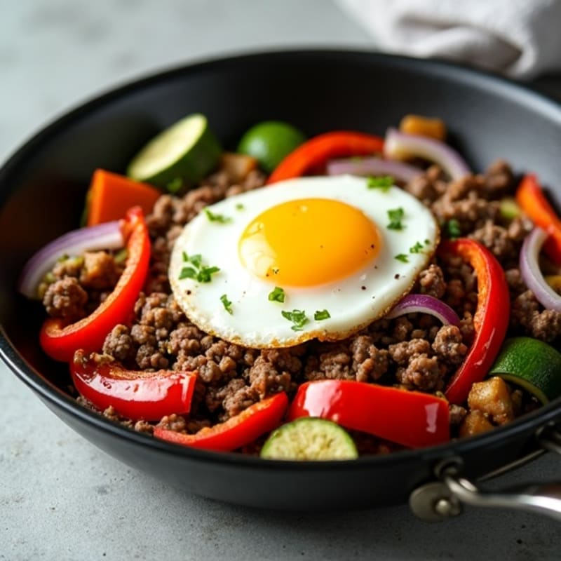Lean Ground Beef and Roasted Vegetable Skillet