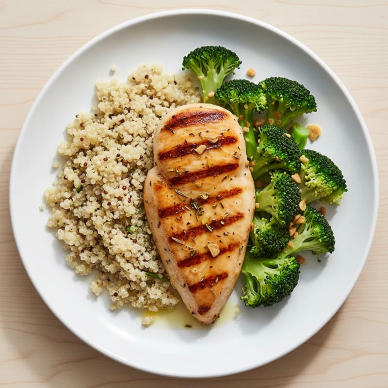 Grilled Chicken Breast with Steamed Broccoli and Quinoa