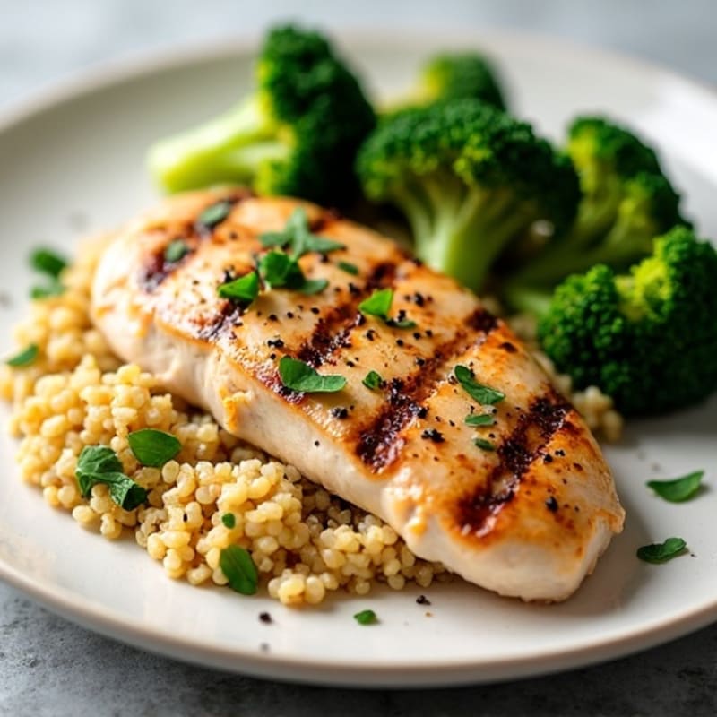 Grilled Chicken Breast with Quinoa and Roasted Broccoli