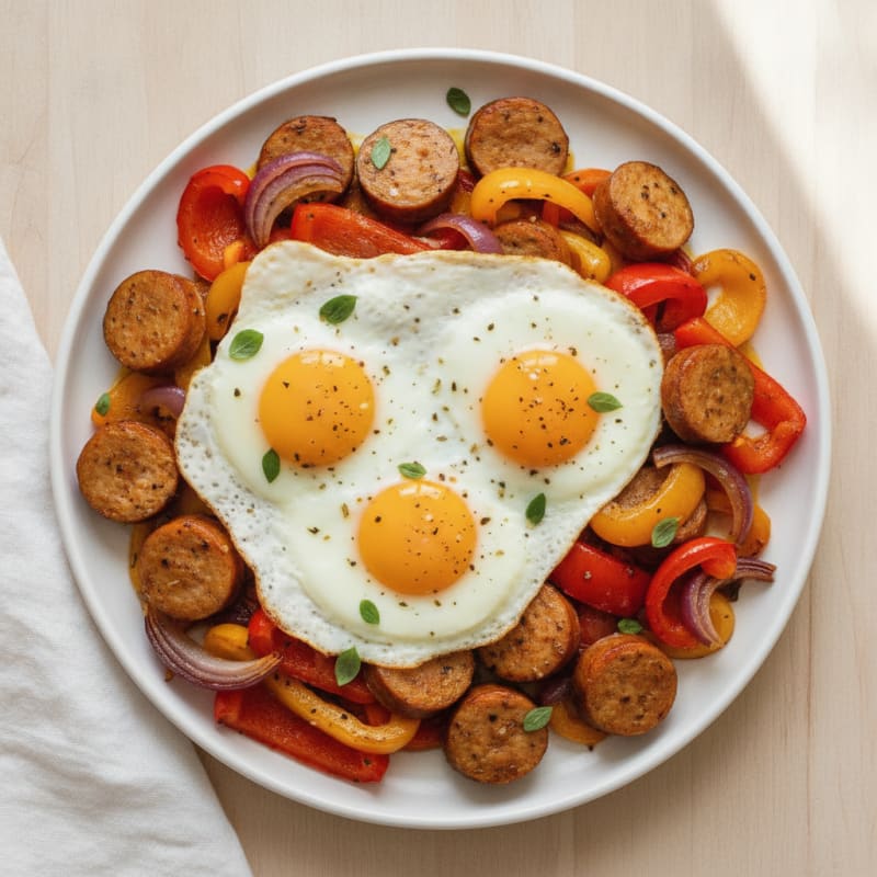 Sheet Pan Sausage and Peppers with Eggs
