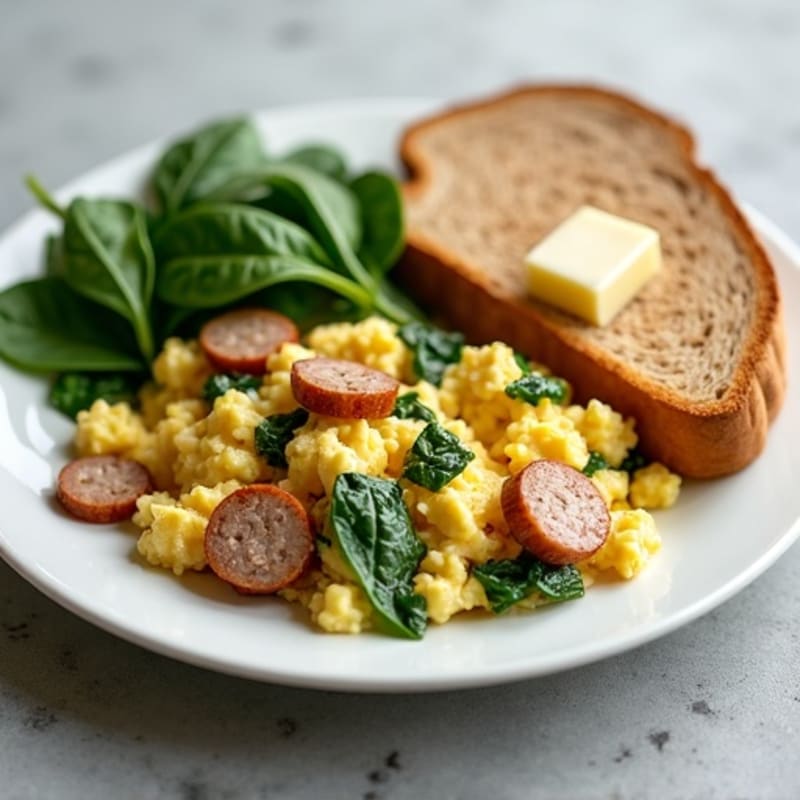 Egg White and Turkey Sausage Scramble with Spinach