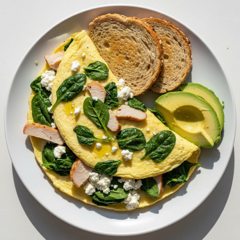 Egg White Spinach Omelette with Cottage Cheese and Sliced Turkey