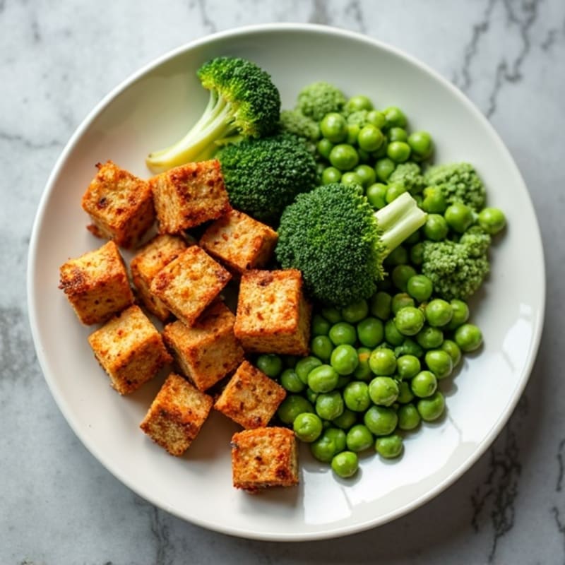 Crispy Tempeh with Steamed Broccoli and Edamame Mash