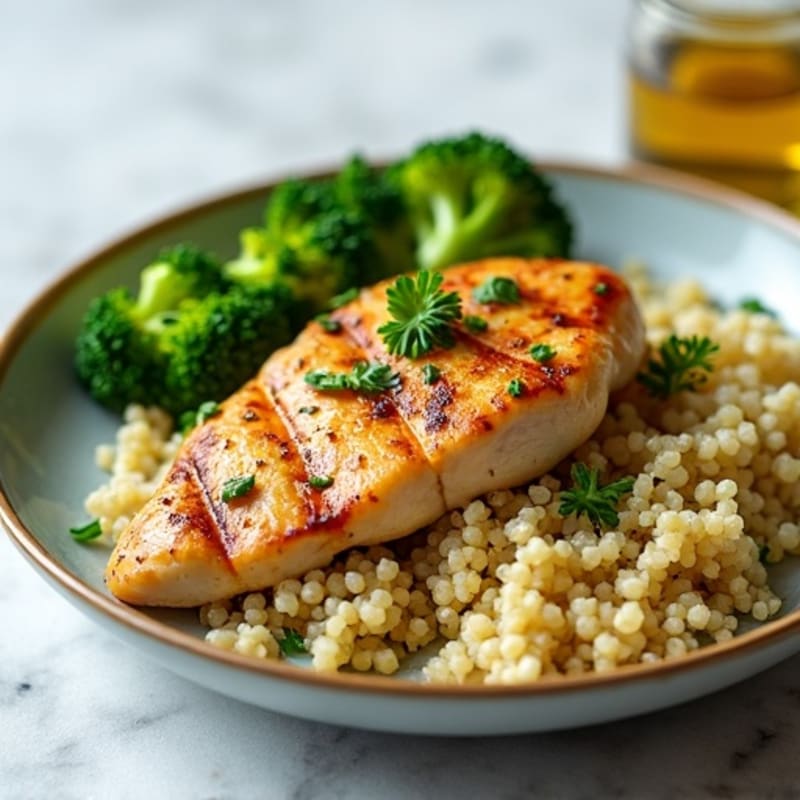 Grilled Chicken Breast with Quinoa and Steamed Broccoli
