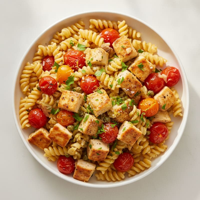 Lemon-Caper Chicken Pasta with Roasted Tomatoes