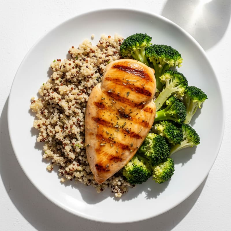 Grilled Chicken Breast with Quinoa and Steamed Broccoli