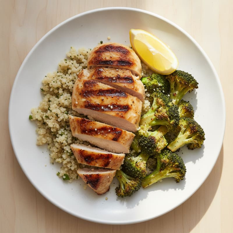 Grilled Chicken Breast with Quinoa and Roasted Broccoli