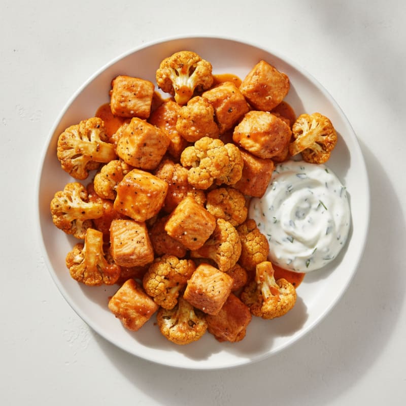 Buffalo Cauliflower and Chicken Bites
