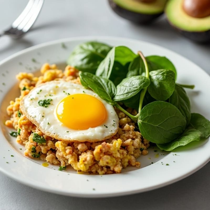 Egg White Scramble with Ground Turkey, Spinach & Avocado Side