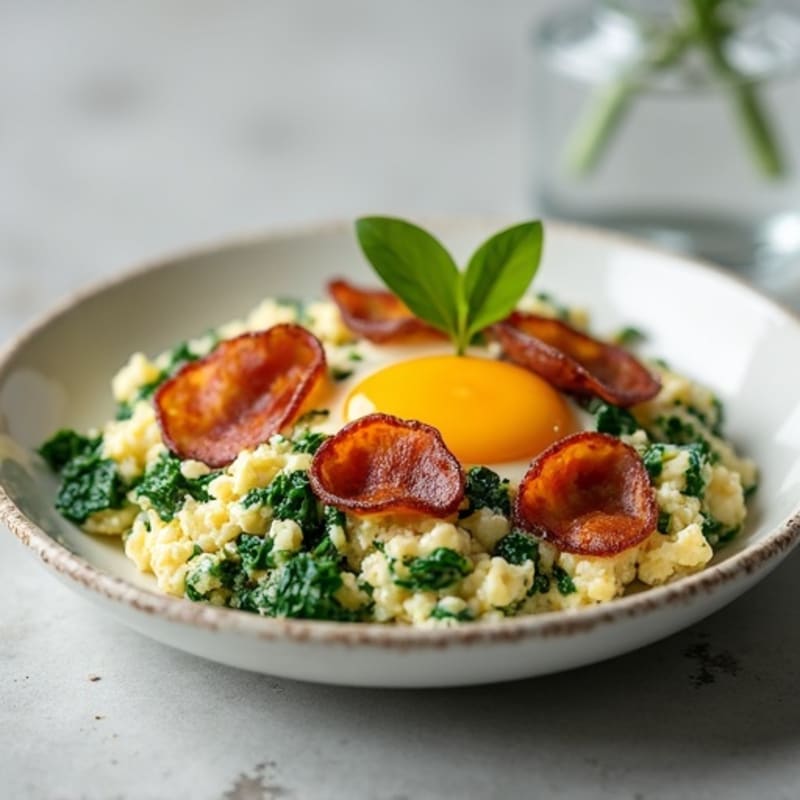 Cottage Cheese Scramble with Spinach and Turkey Bacon