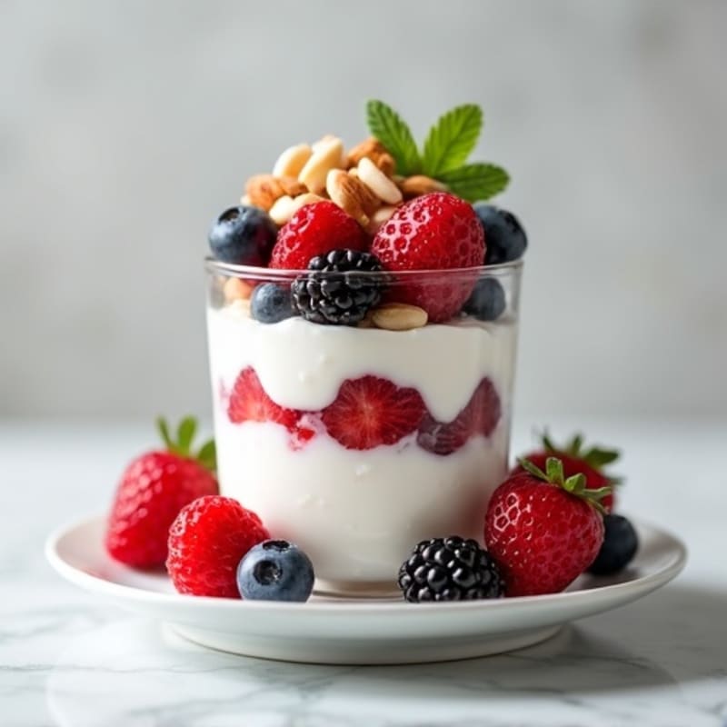 High-Protein Greek Yogurt Parfait with Mixed Berries and Almonds