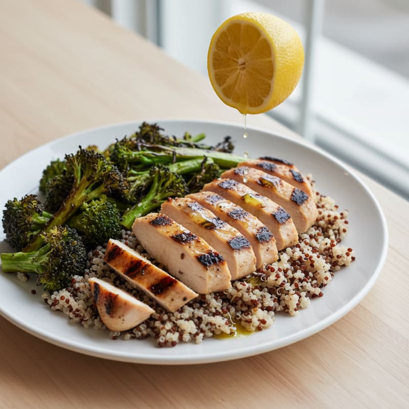 Grilled Chicken Breast with Quinoa and Roasted Broccoli