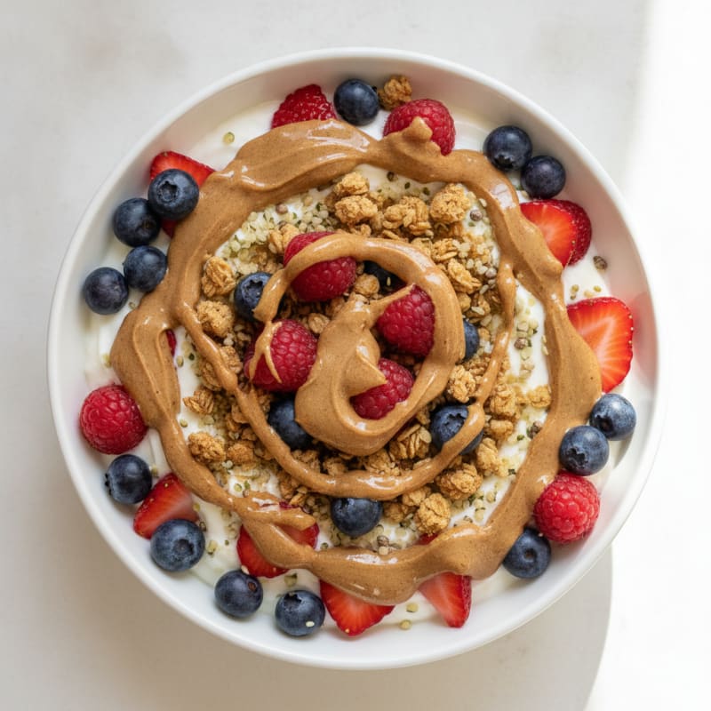 Greek Yogurt Protein Parfait with Mixed Berries and Almond Butter