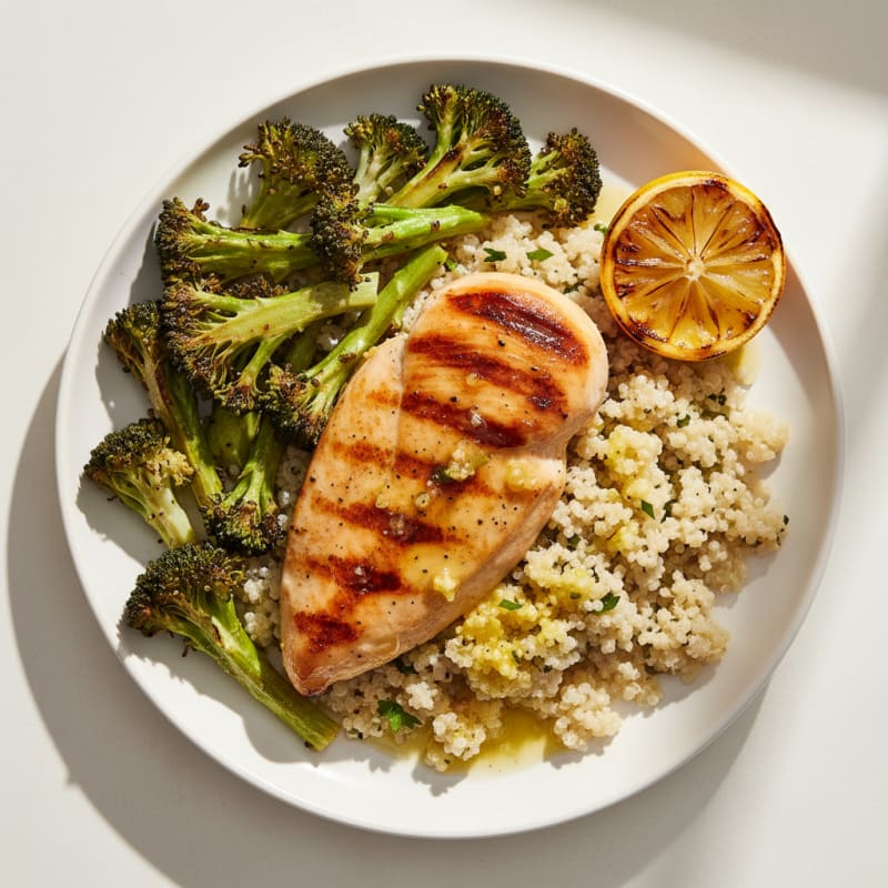 Grilled Chicken Breast with Quinoa and Roasted Broccoli