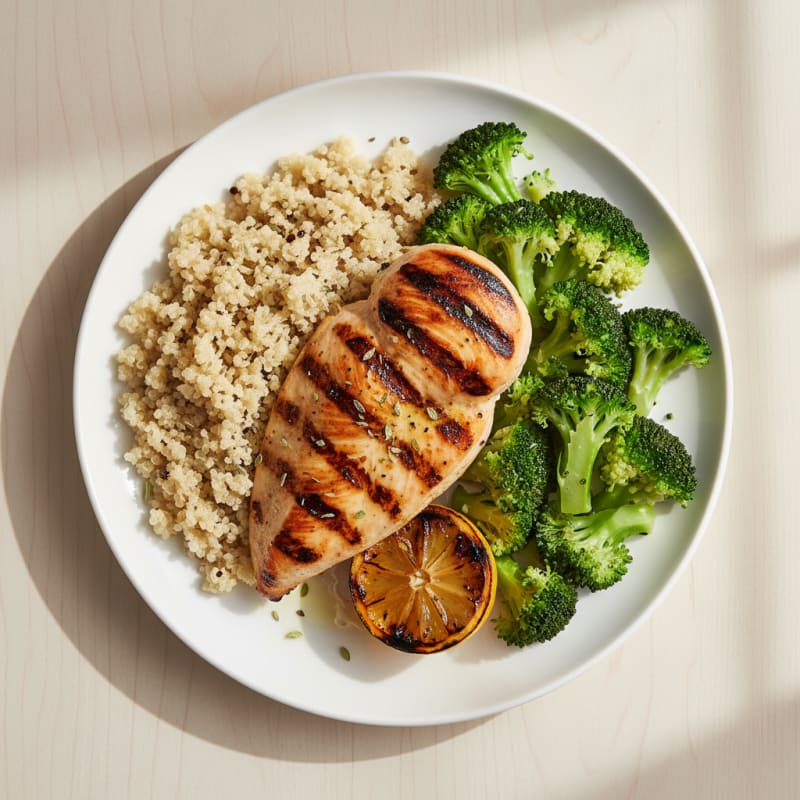 Grilled Chicken Breast with Quinoa and Steamed Broccoli