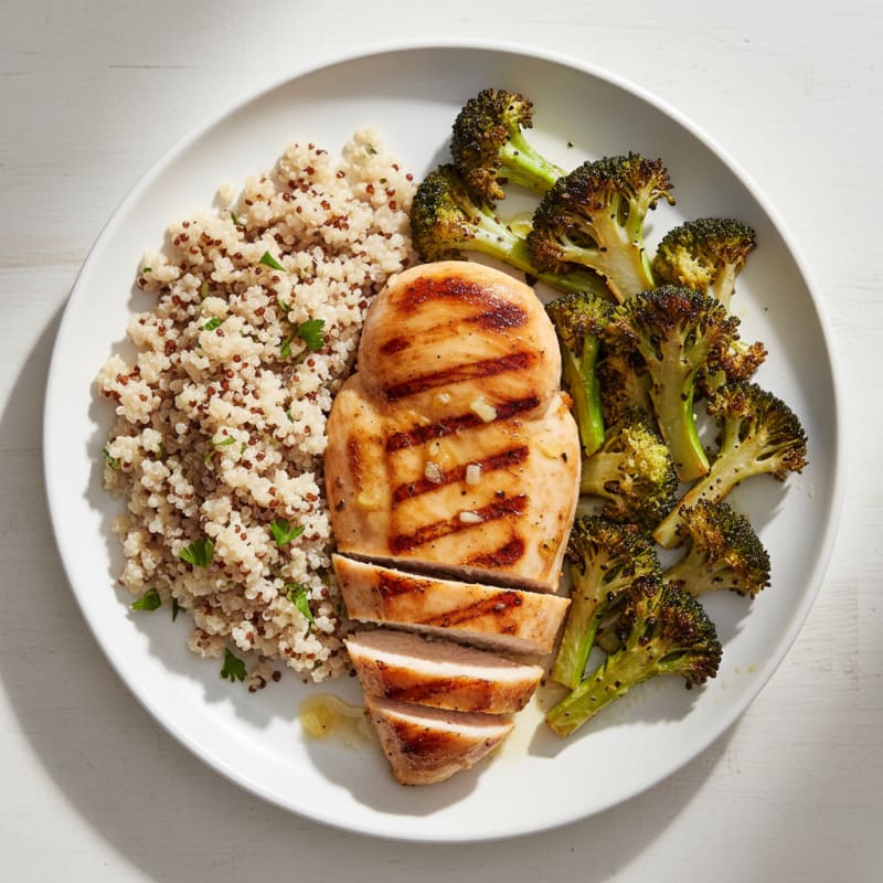 Grilled Chicken Breast with Quinoa and Roasted Broccoli