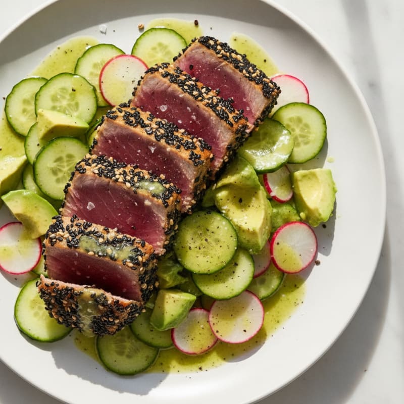 Seared Tuna with Cucumber-Avocado Salad