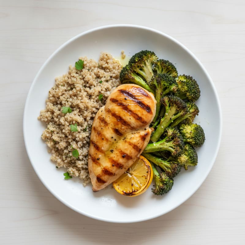 Grilled Chicken Breast with Roasted Broccoli and Quinoa
