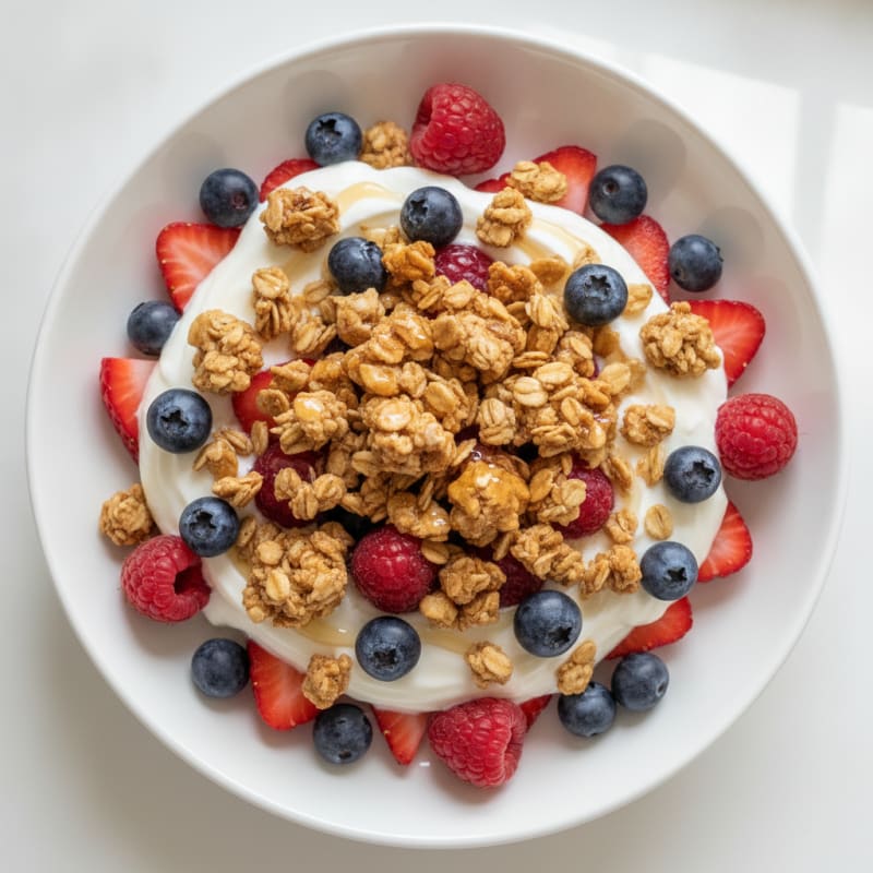 Greek Yogurt Parfait with Mixed Berries and Crunchy Almond Granola