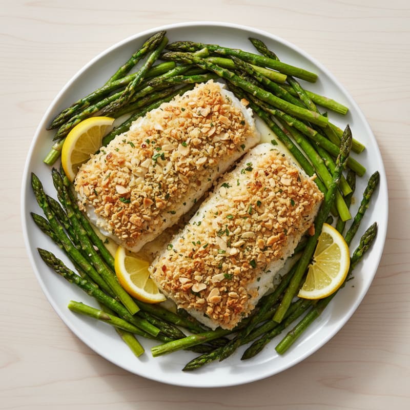 Crispy Baked Lemon-Herb Cod with Roasted Asparagus