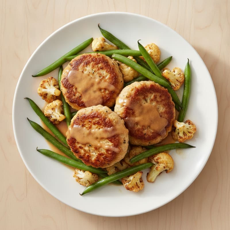 Seared Turkey Patties with Roasted Cauliflower and Green Beans