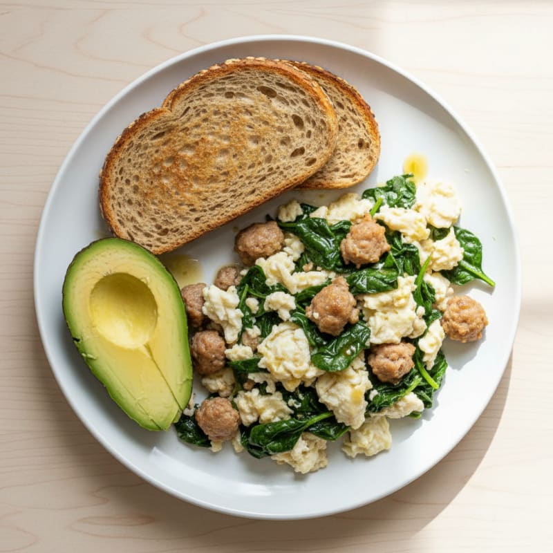 Egg White and Turkey Sausage Scramble with Spinach