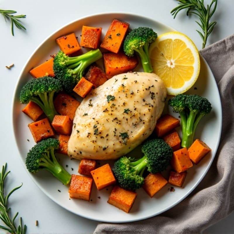 Sheet Pan Lemon Herb Chicken with Roasted Broccoli and Sweet Potatoes